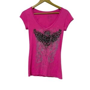 Vintage Y2K Size Medium Hot Pink Black Cyber Goth Graphic Tee Shirt Punk Goth